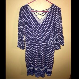 Navy Blue Dress with Small White Flowers